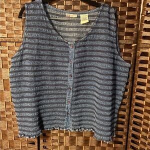 Faded Glory Womens XL Blue Smocked Button Front Vest Y2K Cottagecore